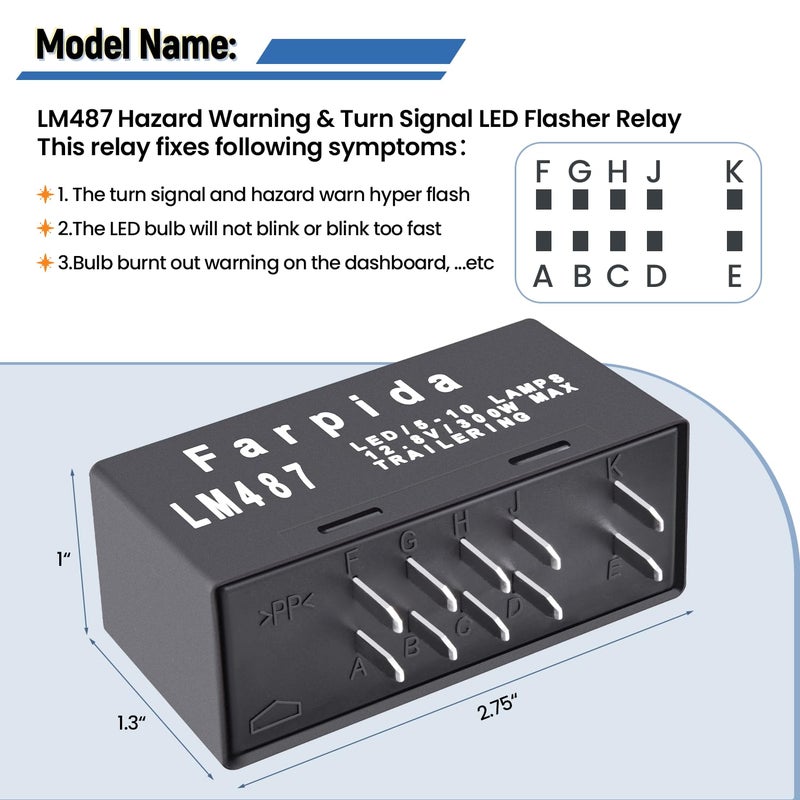 Farpida LM487 10383321 15764135 15231201 LED Flasher Relay Turn Signal Compatible with Chevy GMC Cadillac Hummer 2003-2007 Hazard Warning and Turn Signal Flasher, Fix Hyper Flash,for GMT800 Platform - Image 5